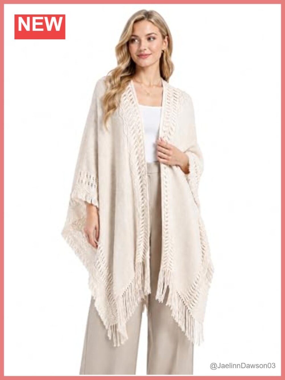 Oversized Crochet Poncho Cardigan Wrap, Open Front, Acrylic